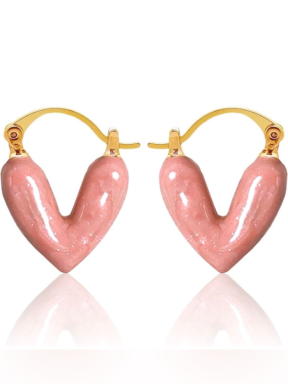 14k gold plated Pink Heart Hoop Earrings - Gold Tone